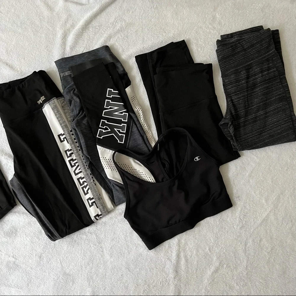 5 Piece Bundle Pink Champion Gap Fit Size M Black White Gray Yoga Work out